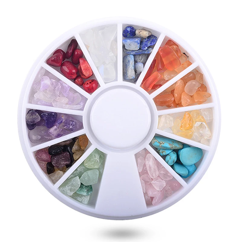 

12 Colors Irregular Natural Stone 3D Tips Crystal Gems Nail Art Decoration Wheel DIY Beauty Jewelry Accessories Manicure Tools