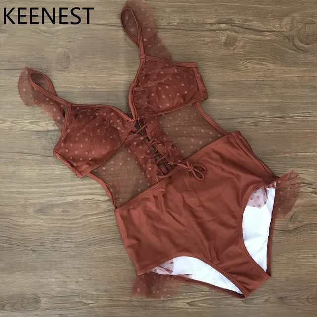 Cheap KEENEST High-end Design Sexy One Piece Swimsuit Women Swimwear Lace Monokini Padded Swim Suit