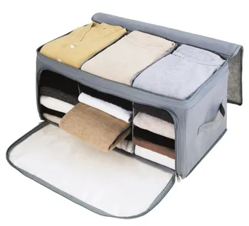 

Bamboo Charcoal Storage Box, Folding Breathable Two Doors Clothing Quilt T-Shirt Organizer Container Blanket Zipper