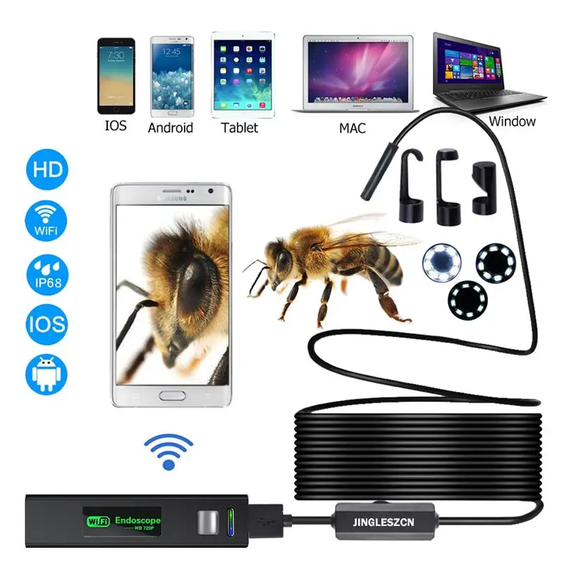 Koop WIFI Endoscoop Camera HD 1200 p 1 10 m Mini Waterdichte Harde Draad Draadloze 8mm 8 LED Borescope camera Voor Android PC IOS Endoscoop