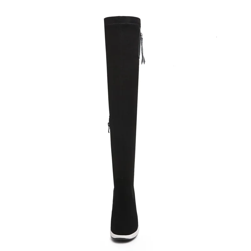 2018 Black Offre Noir Super Chaussures Plateforme New Peluche Chaud D'hiver Femmes Spéciale Rond Haute Zvq En Cuissardes Concise Bout À Zipper Coins Pour B4wEE
