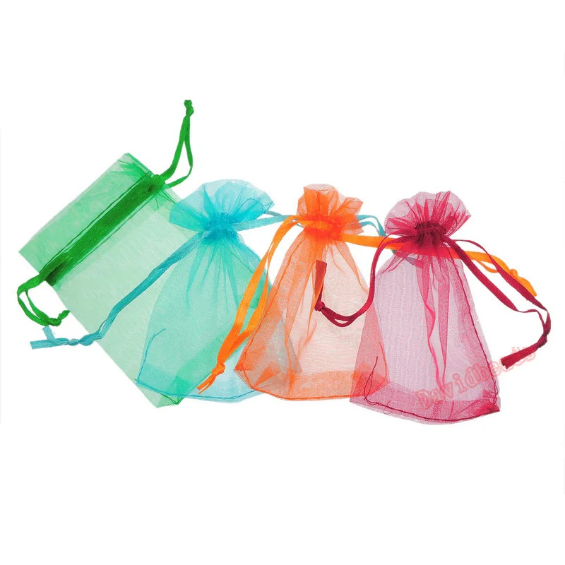 Заводская цена, разные цвета, упаковка ювелирных изделий, тянущиеся сумки из органзы 7x9 см, свадебные подарочные сумки и сумки, 100 шт./лот