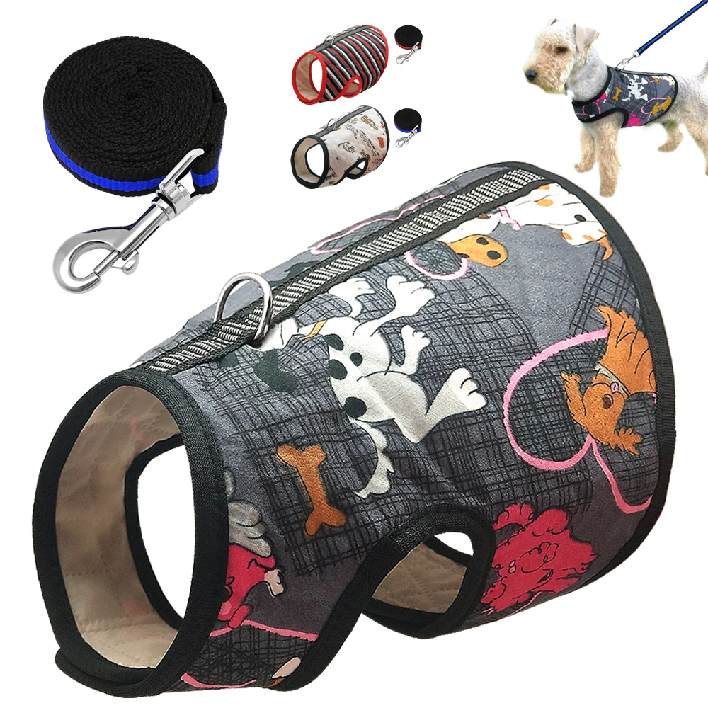 

Spring Dog Cat Harness Leash Set Print Pet Harnesses Vest Leash Length 140cm for Small Medium Dogs Puppy Yorkshire