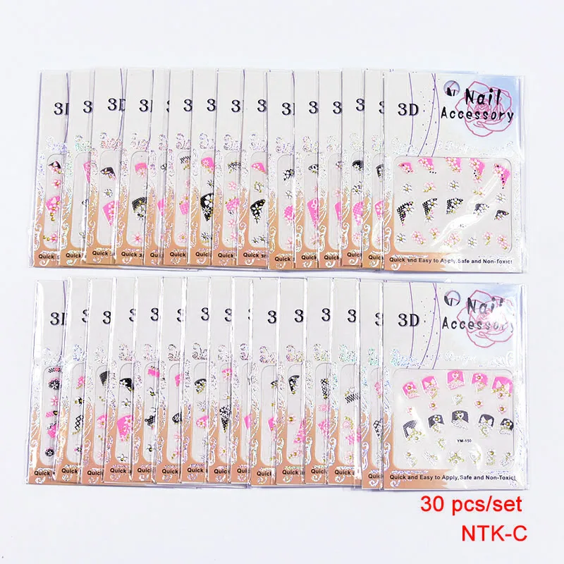 

200Sheets/lot French Style 3D Design Nail Art Stickers Transfers Decals Manicure Tip Nail Decoration with Rhineston YM121-150