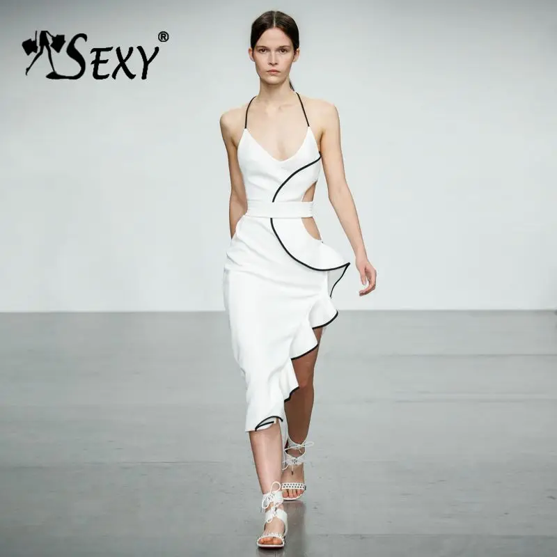Женское облегающее платье миди Gosexy с вырезом на шее без рукавов разрезом и