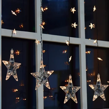 

60-LED Stars Curtain Light With 8 Modes Memory Function Waterproof Decoration Christmas Festival Party EU Plug