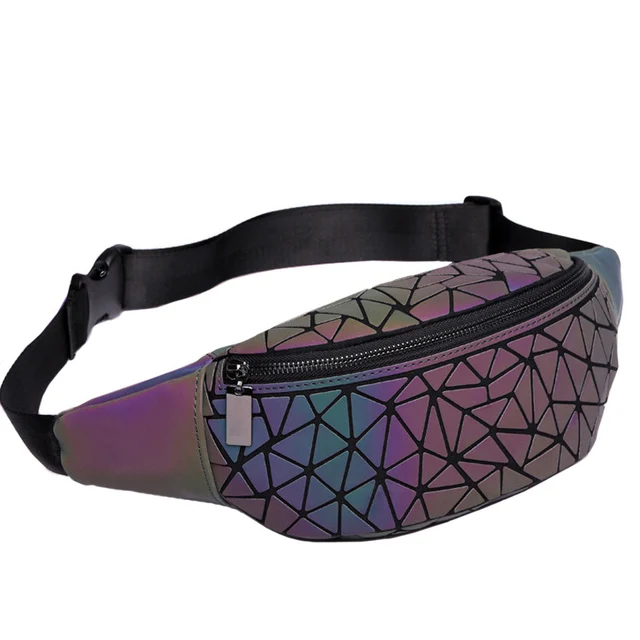 Women Waist Bag Fanny Pack Luxury Brand Geometric Luminous Holographic Belt Bag Travel Men Chest Bags Small Waist Pack 2018 New