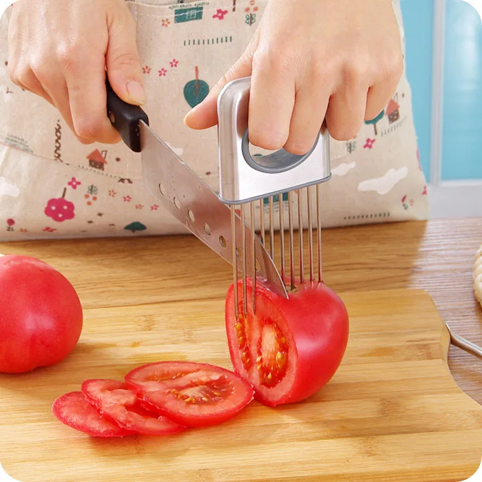 Vegetable Cutter Kitchen Gadget Stainless Steel Easy Onion Holder Slicer Tools