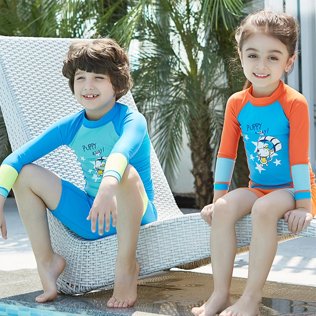 Летние дети купальник Гидромайки купальники Солнцезащитный крем водолазный костюм Детская Surf купальный костюм гидрокостюм из двух частей ванный комплект