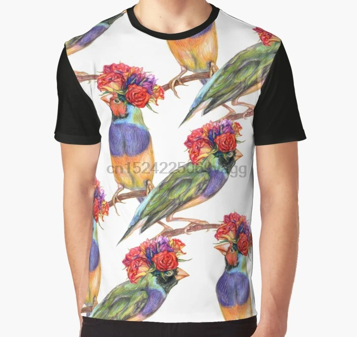 

All Over Print T Shirt Men tshirt Gouldian finch birds and roses Graphic T-Shirt