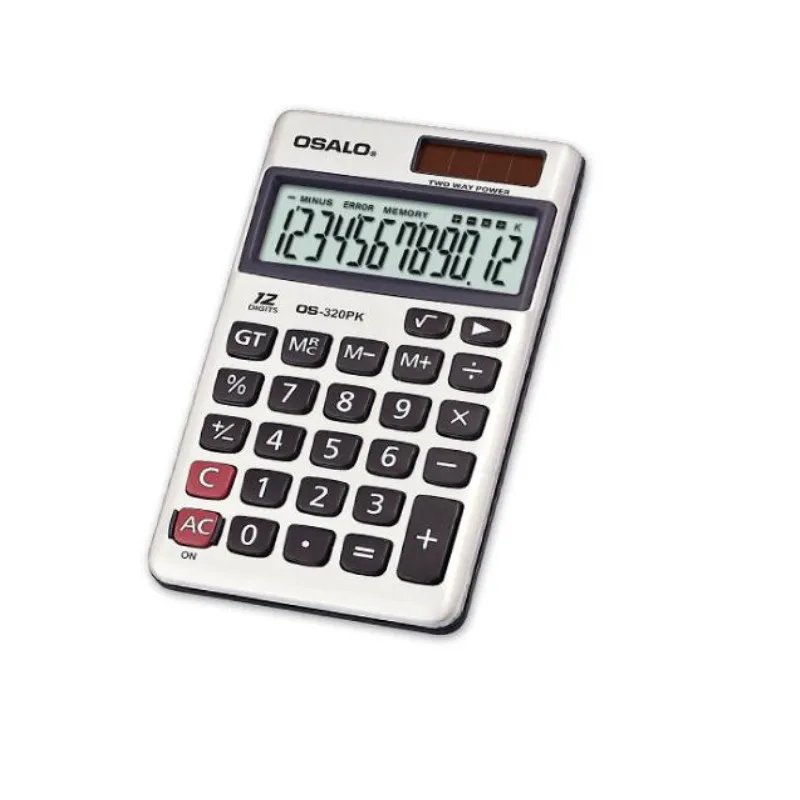 

320P calculator solar button battery 12-bit display ABS button metal surface carry calculators