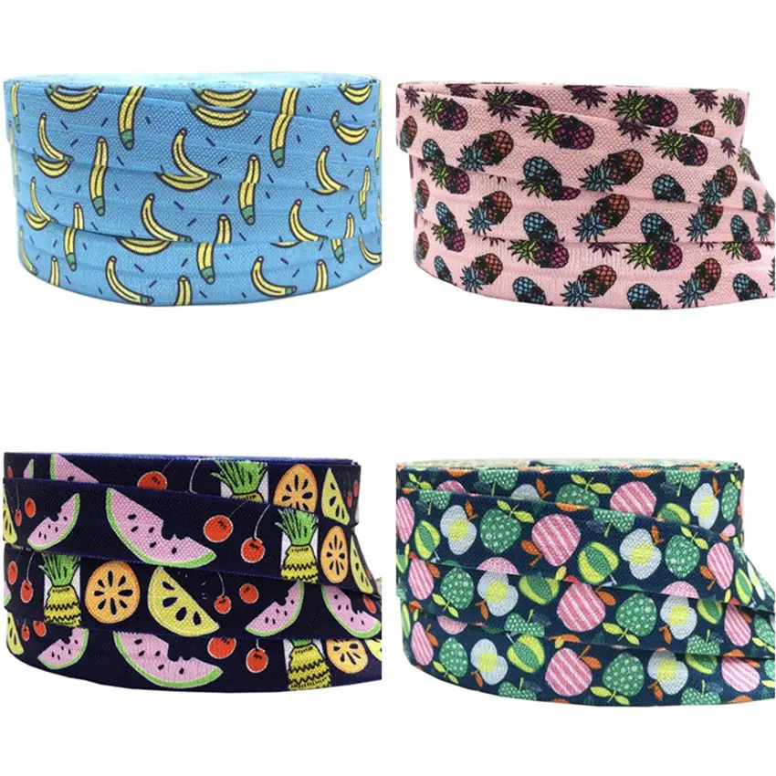 

10y fruit watermelon pineapple apple Avocado printed Fold over elastic ribbon Accessories hairbow headwear DIY decoration 15mm