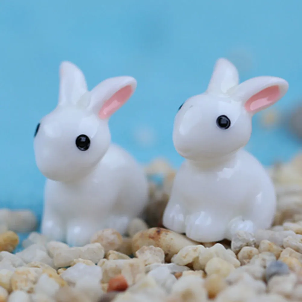 

10pcs White Miniature Rabbit Resin Ornament Home DIY Decor Fairy Garden Doll House Terrarium Figurine Statue Toys 2*1.5*2.3cm