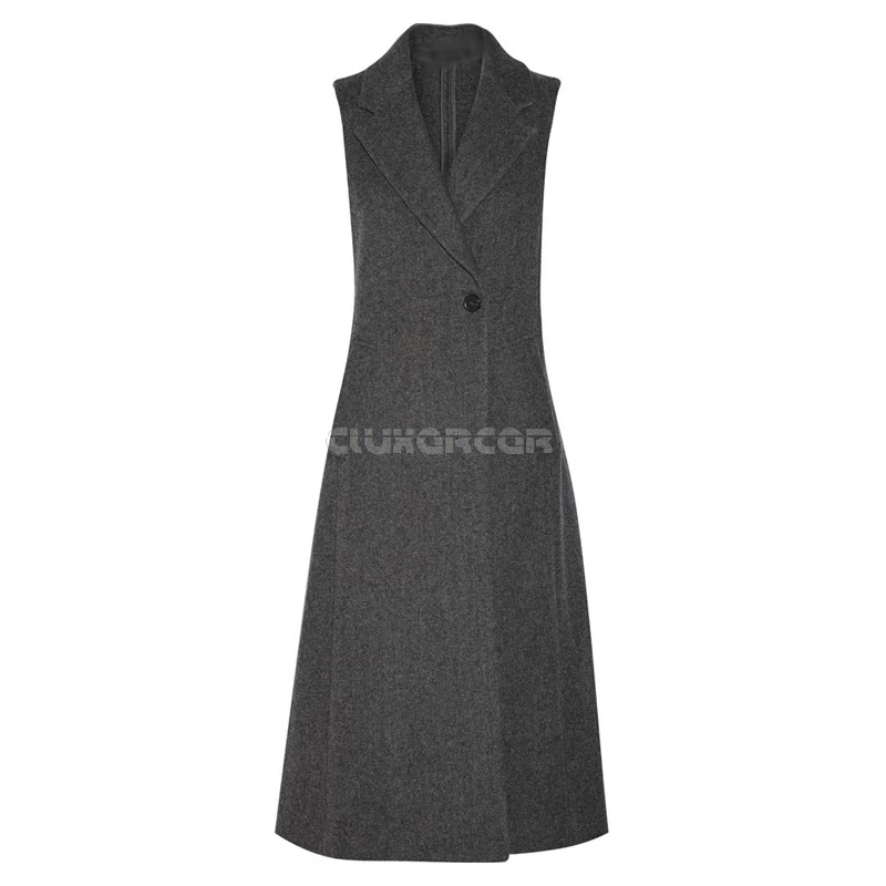 New Autumn Winter Women's Vest Wool Coat Female Long Vests Dark Gray Waistcoat For Women jaqueta feminina