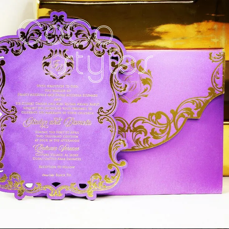  Cocostyles bespoke elegant gold foiling leather invitation card for wedding party event - 32878265423