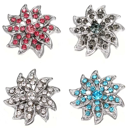 snap 18mm jewelry bangle rhinestone 10pcs buttons bracelet wholesale metal flower lot