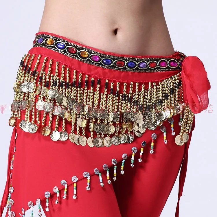 Новый стиль танец живота костюмы шифон золотые монеты Belly Dance Hip шарф для женщин Танец Живота Ремни