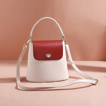 

Small Bucket Should Bag Female Crossbody Bags For Women Split Leather Solid Color Luxury Handbags Women Bags Designer 2020 New