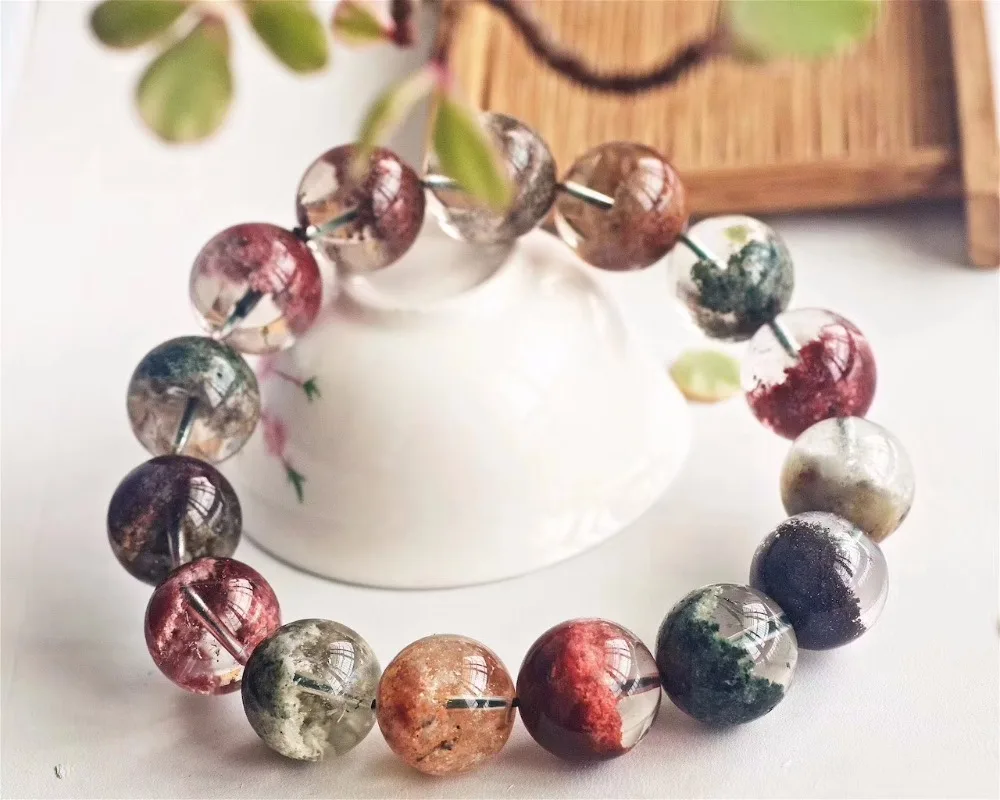 

Certificate Natural Colorful Phantom Quartz Jewelry Woman Man Healing Crystal 15.5mm Round Beads Bracelets AAAAA Drop Shipping
