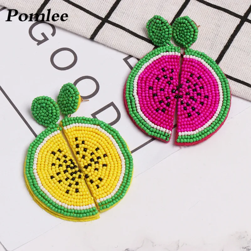 

Pomlee Handmade Beads Watermelon Drop Earrings Wedding Statement Jewelry Cute Women Girls Party Fruit Dangle Earings Wholesale