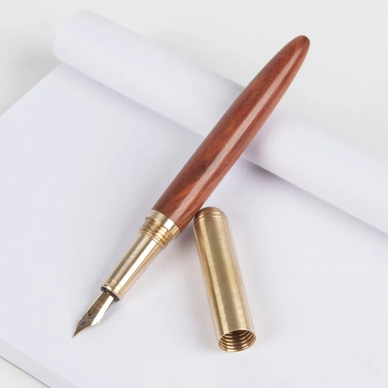 【DIV MALL】Retro Copper Wood Fountain Pen Fine Nib 0.5mm Pens with Box Gift Stationery for Teachers. 
