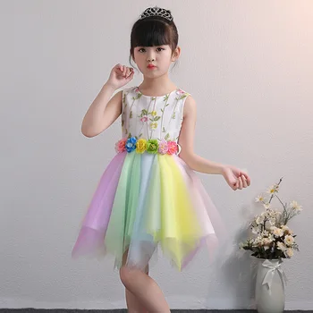 

Fancy Summer Rainbow Girls Party Carnival Dresses Kids Embroidery Floral Pattern Princess Multicolor Dresses 5 6 7 9 10 Years