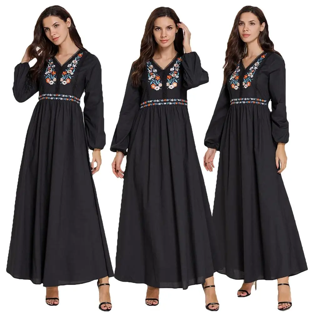Для женщин мусульманский Embrodiery Платье абайя кафтан Jilbba Исламской Костюмы