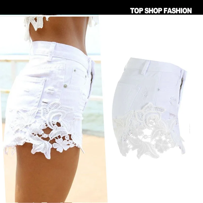 Lace Ripped Jeans Shorts For Women European Fashion American Apparel