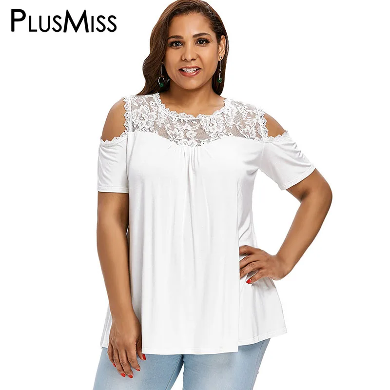 PlusMiss плюс размер 5XL 4XL винтажная кружевная вязаная блузка с открытым плечом