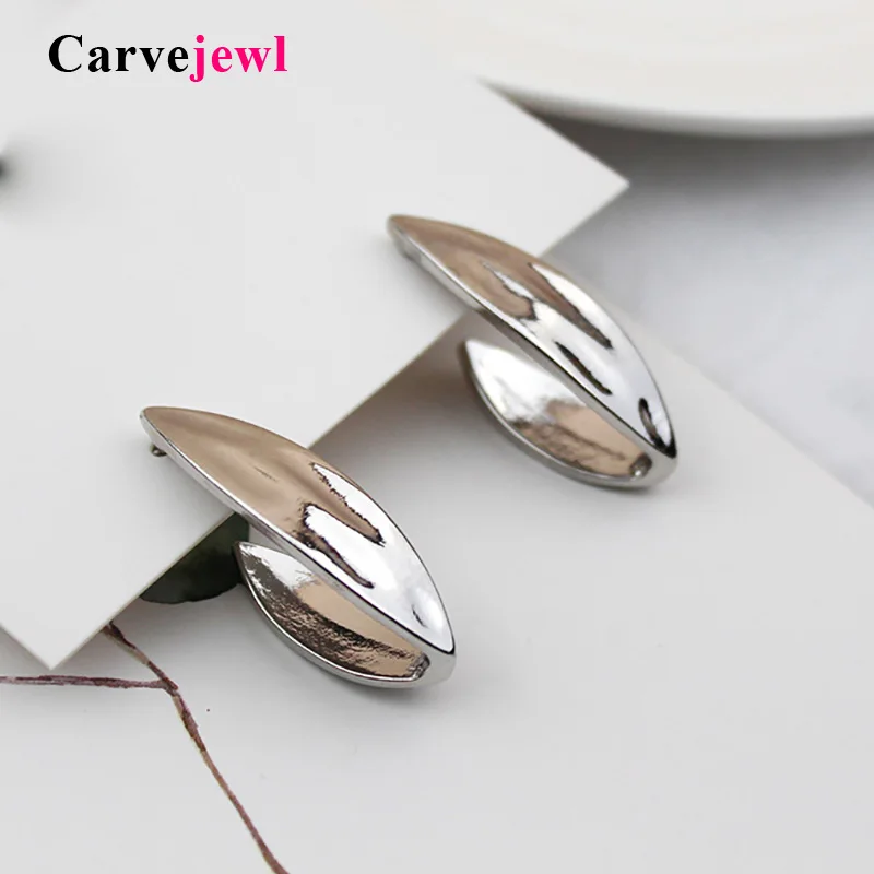 

Carvejewl top quality rhombus big stud earrings unique shape abstract leaf minimalist cold wind earrings for women girl jewelry