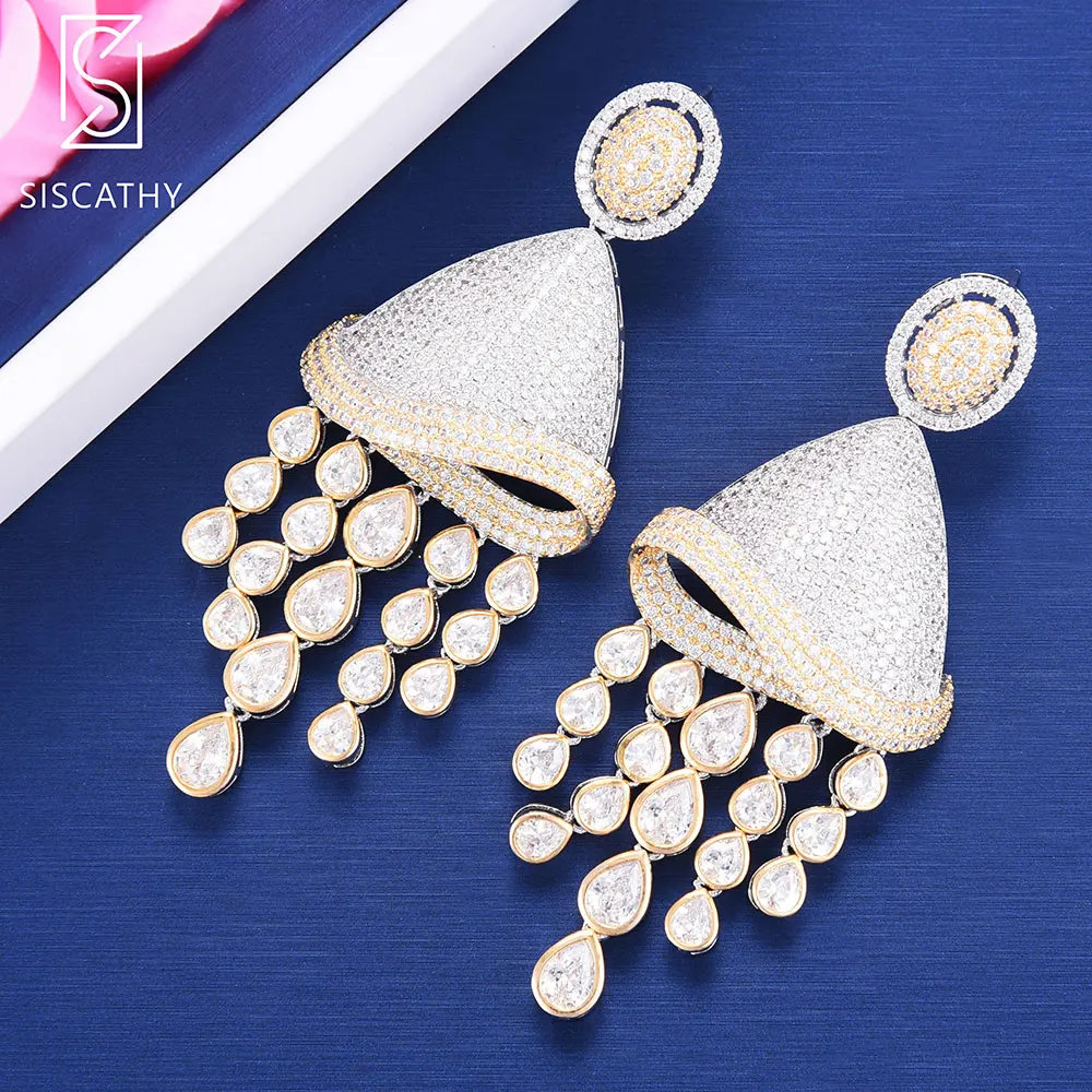 Sisathy стиль геометрические серьги для женщин кисточкой кулон кубический цирконий; для помолвки висячие серьги Модные ювелирные изделия