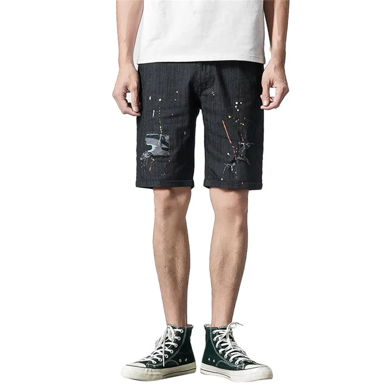 Модные джинсовые шорты Для мужчин летняя хлопковая Повседневное камуфляжной окраской для отдыха патч в чернильную крапинку для Краски точка печати Короткие штаны z0220