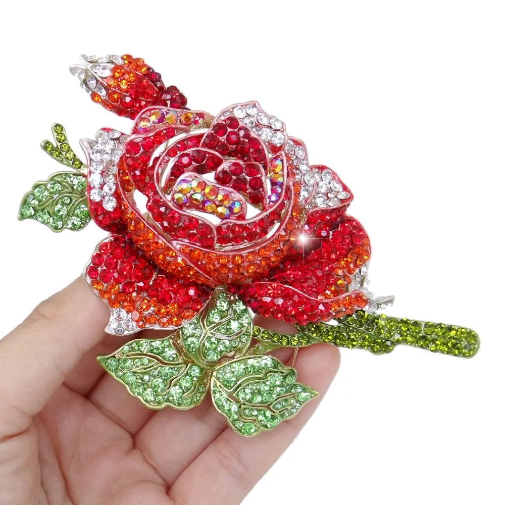 

Tuliper Rose Flower Bud Brooch Pin Austrian Crystal Rhinestone Big Brooch For Women Party Jewelry Gift Silver/Gold Tone