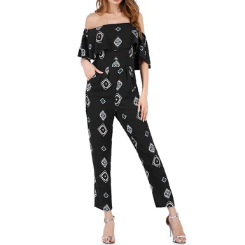 

2017 New Summer Women Jumpsuits Series Spring Casual Strapless Vintage Print Ruffles Bodycon Rompers For Woman AB204