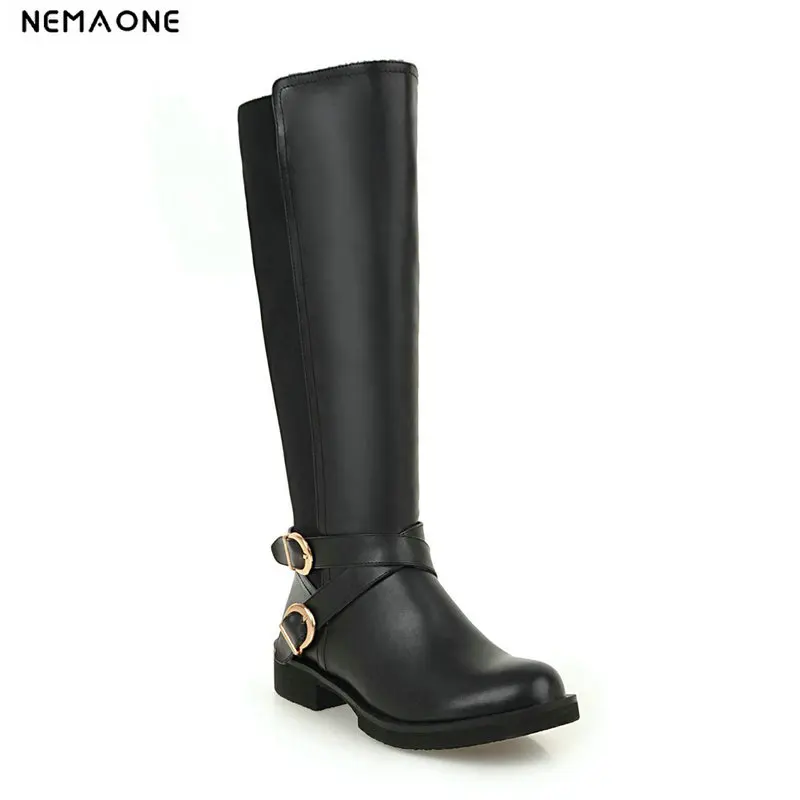 

NEMAONE Knee High Boots Women Soft Leather Knee Winter Boots Comfortable Warm Fur Women Long Boots western Shoes woman