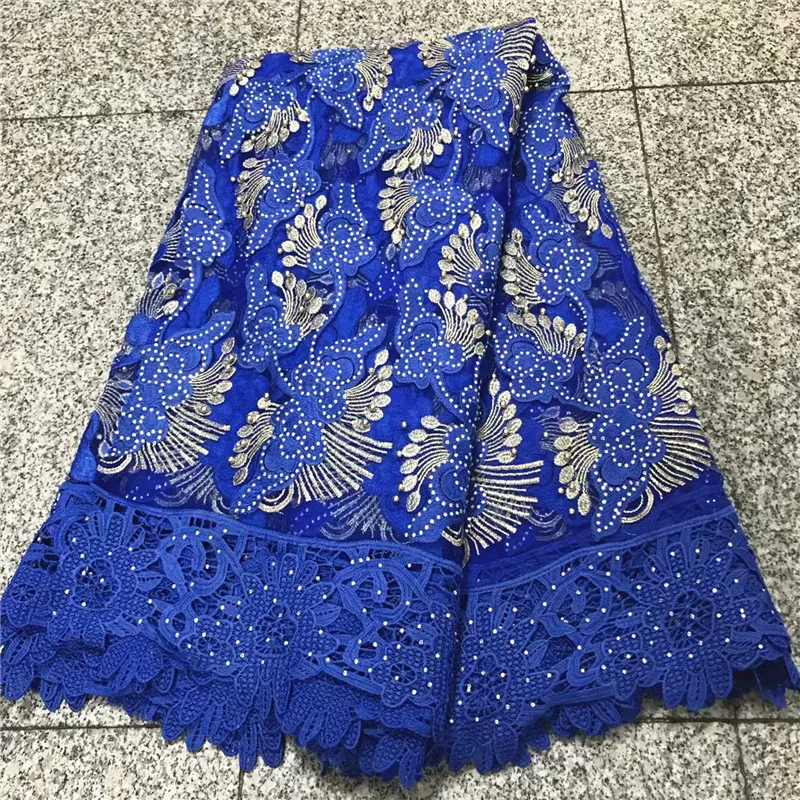 

2018 Latest Beaded Laces Fabrics High Quality Royal Blue African Quipure Lace Fabric For Sewing French Tulle Lace Fabric NLY26-2