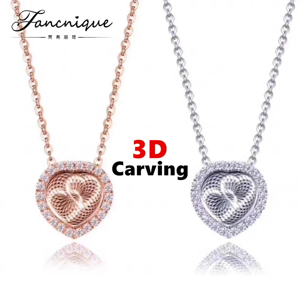 Fancnique 925 Sterling Silver 3D Double Linked Hearts CNC Carving