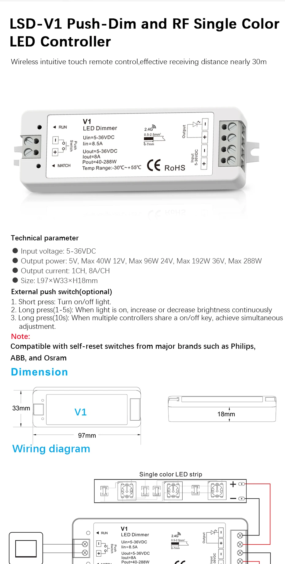 Светодиодный PWM Беспроводной RF Диммер 2,4 г 4-Zone/Wi-Fi пульт для Управление DC12-24V Яркость регулировка для Светодиодные ленты