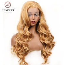 EEWIGS Glueless выделяет медовый блонд синтетический парик на кружеве термостойкие волокна 180 плотность длинные волнистые парики для черных женщин