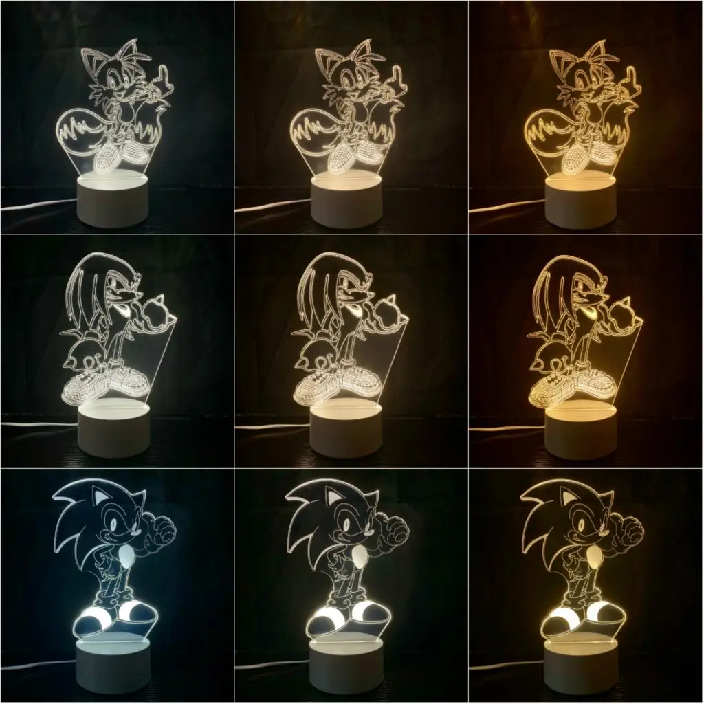  Cartoon Game Sonic Tails Knuckles 3D Lamp Lighting LED USB Mood Night Light Kid Toy Multicolor Lumi - 33041970606