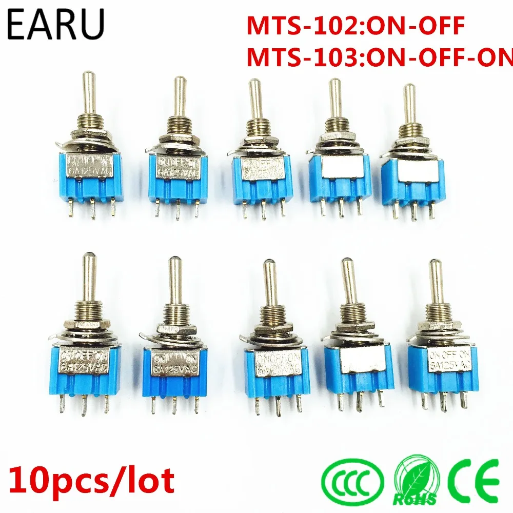 Kippschalter Kit Set Satz 10 Stück Mini MTS-102 3-Pin SPDT EIN-EIN 6A Schalter
