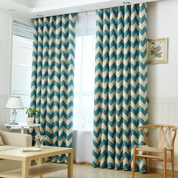 

2019 Modern Blue Wavy Grain Curtains for Living Room White All-match Tulle Sky Blue Semi-shade Bedroom Cloth Orange Blids