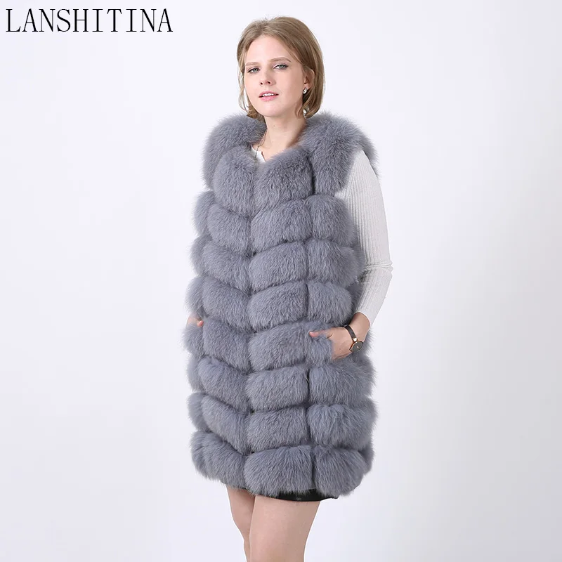 Натуральный Лисий мех жилет Настоящее пальто женские пальто меховые куртки Высокое качество кожаный жилет натуральный мех жилет и куртка - Цвет: Light gray