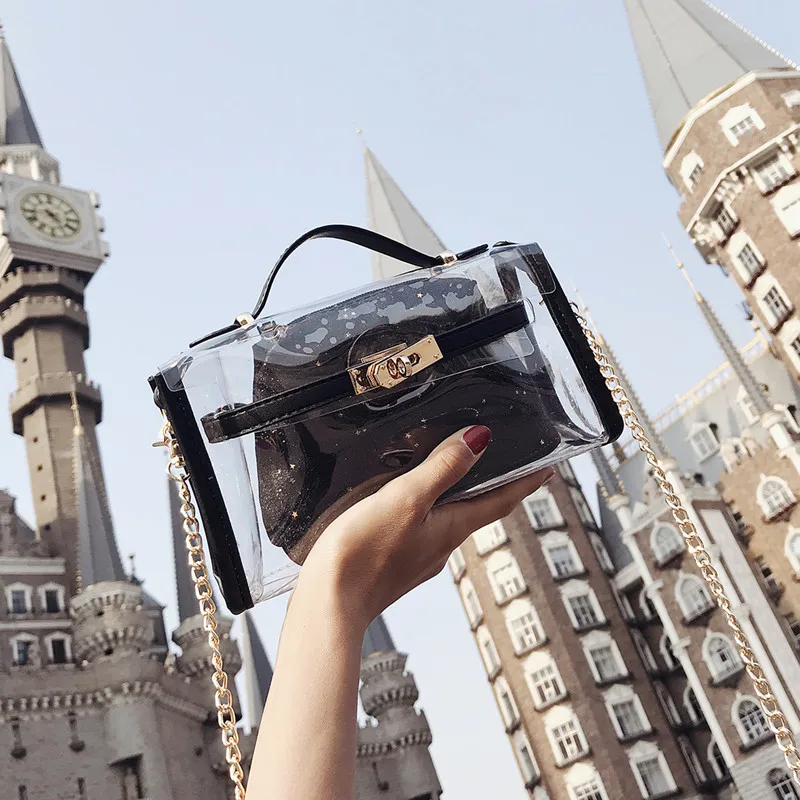 

New Fashion PVC Transparent Bag Clear Platinum Package Jelly Beach Bags Small Tote Shoulder Bag Crossbody Bags For Women