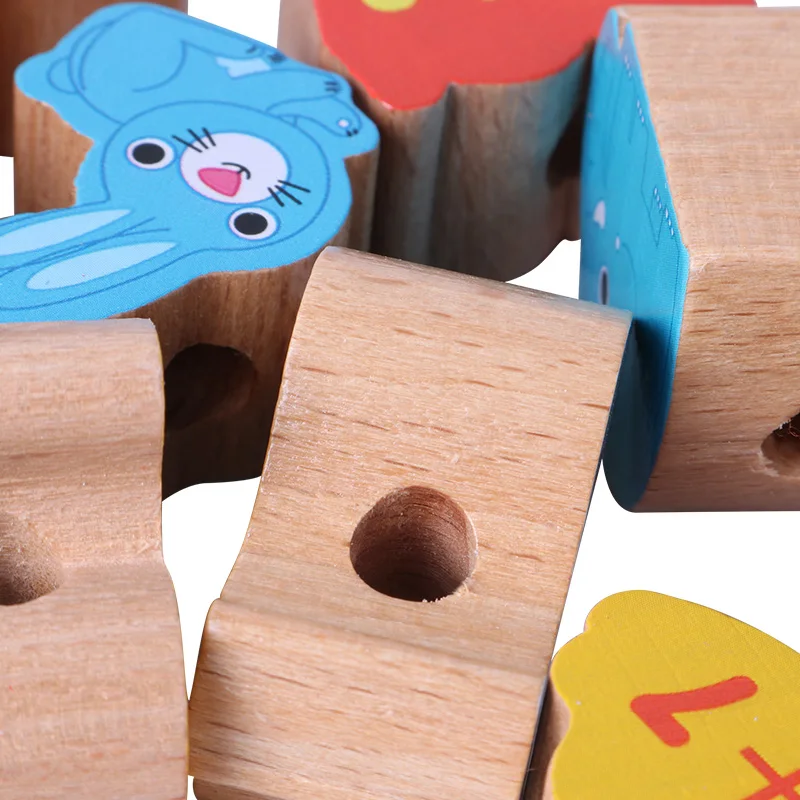 Деревянные игрушки Logwood, детские игрушки DIY, Мультяшные фрукты, животные, нанизанные резьбы, деревянные бусины, игрушки Monterssori, Обучающие для детей