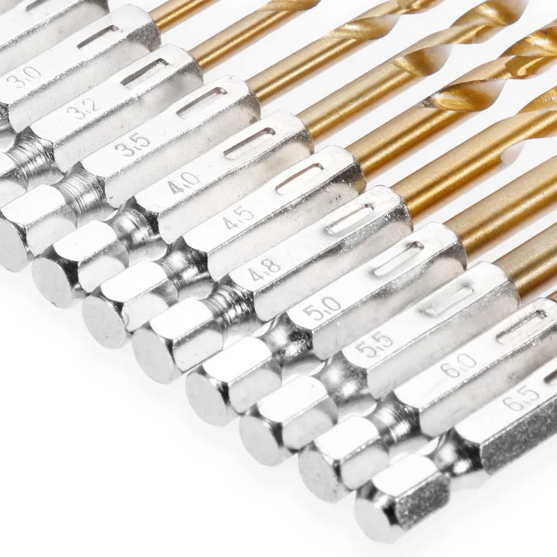 

13pcs/lot HSS High Speed Steel Titanium Coated Drill Bit Set 1/4 Hex Shank 1.5-6.5mm Twist Drill bit