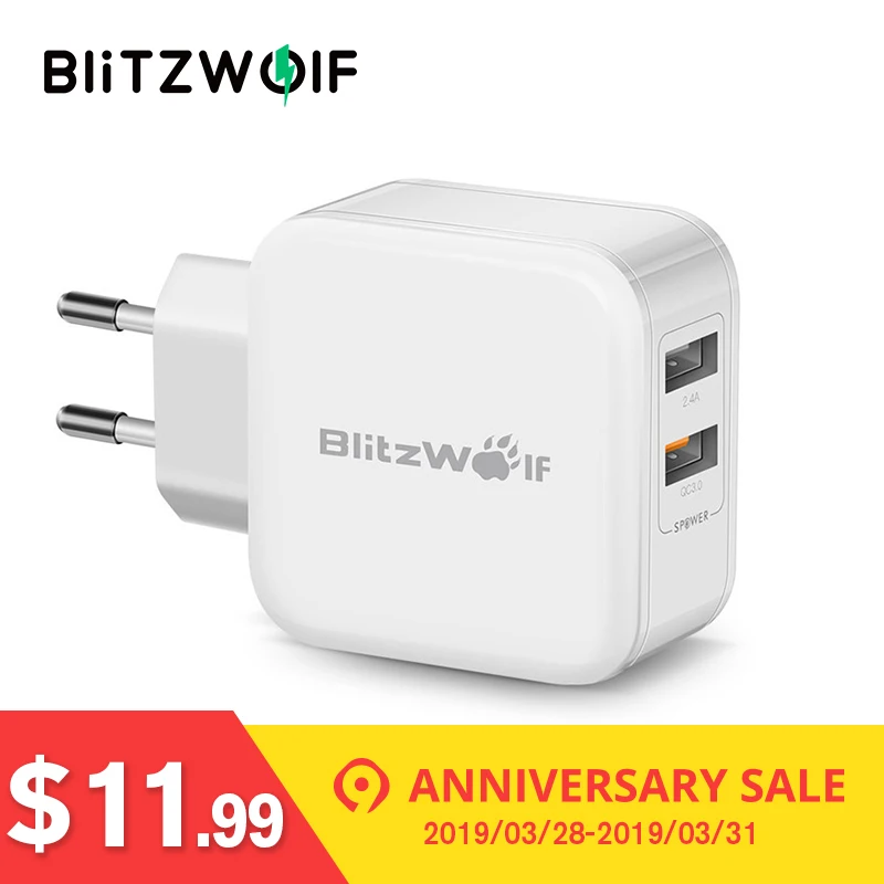 Prix BlitzWolf double chargeur usb Mur Voyage Chargeur Rapide téléphone portable adaptateur de chargeur 2.4A UE UA Pour iPhone X 8 Plus 7 6 s Pour samsung