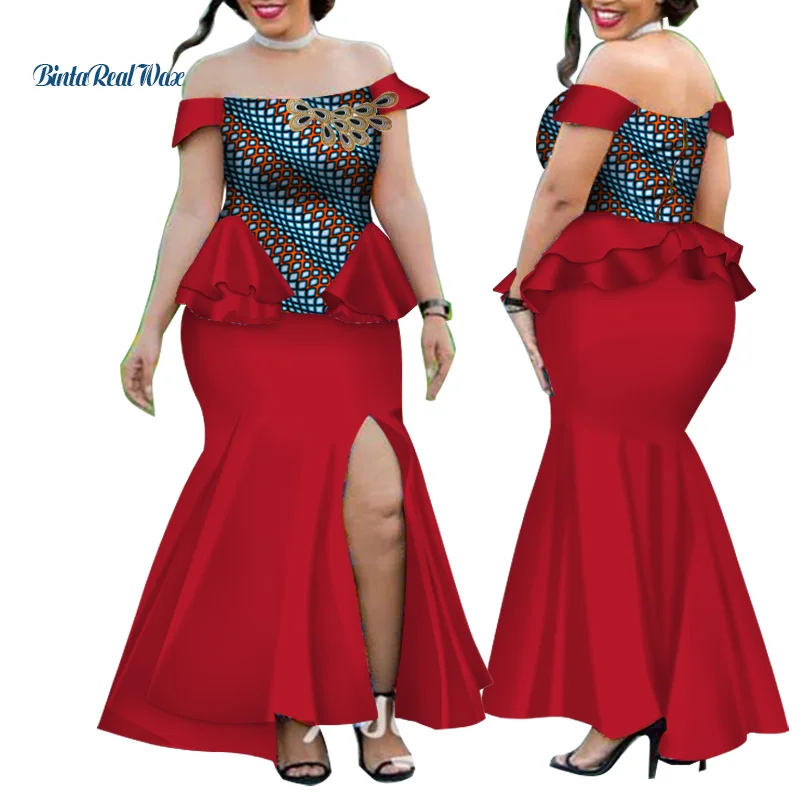Африканский принт топа и юбки для Для женщин Базен Riche 2 шт. аппликация рубашки и Юбки Комплекты Для женщин Африканский Костюмы WY359
