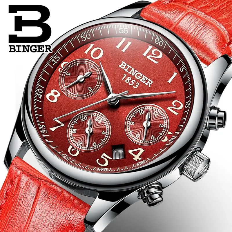 Натуральная Швейцария BINGER бренд Для мужчин Для женщин тапочки для влюбленных; автоматические механические с автоподзаводом часы с автоподзаводом повседневные водонепроницаемые часы с ремешком из нержавеющей стали