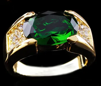 

Luxury Male Female Big Green Stone Ring Gorgeous Yellow Gold Ring Vintage Wedding Rings For Men And Women